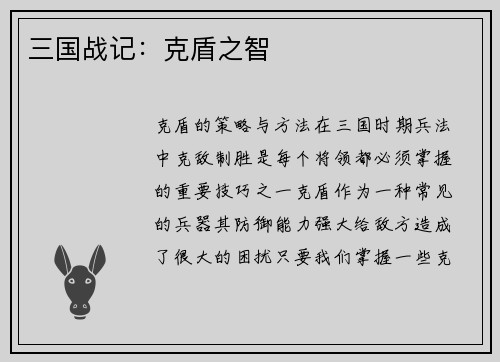 三国战记：克盾之智