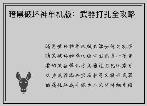 暗黑破坏神单机版：武器打孔全攻略
