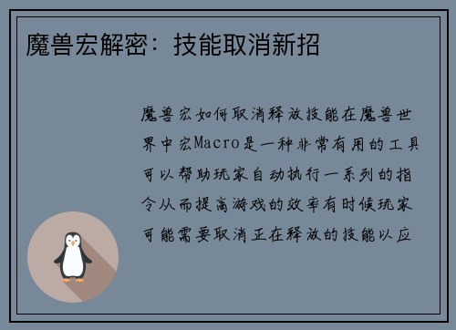 魔兽宏解密：技能取消新招
